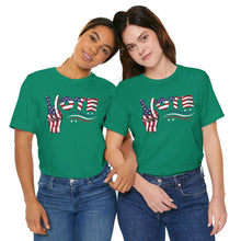 Load image into Gallery viewer, VOTE Peace Fingers American Flag Unisex Jersey Short Sleeve Tee
