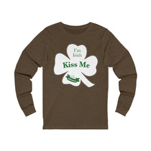 Load image into Gallery viewer, Kiss Me I’m Irish St Patricks Day Unisex Jersey Long Sleeve Tee