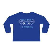 Load image into Gallery viewer, Health Coach in Training muscle barbell heart Toddler Long Sleeve Tee