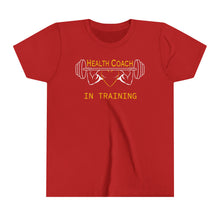 Load image into Gallery viewer, Health Coach in Training muscle barbell heart Youth Short Sleeve Tee