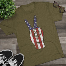 Load image into Gallery viewer, Independence Day USA Peace Fingers Unisex Tri-Blend Crew Tee