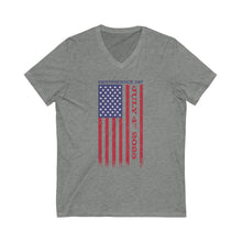 Load image into Gallery viewer, Independence Day USA Flag July 4th 2025 Unisex Jersey Short Sleeve V-Neck Tee