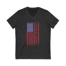 Load image into Gallery viewer, Independence Day USA Flag July 4th 2025 Unisex Jersey Short Sleeve V-Neck Tee