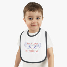 Load image into Gallery viewer, Health Coach in Training muscle barbell heart Baby Contrast Trim Jersey Bib