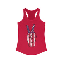 Load image into Gallery viewer, Independence Day 4th of July Peace Fingers USA Flag Women's Ideal Racerback Tank