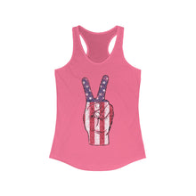 Load image into Gallery viewer, Independence Day 4th of July Peace Fingers USA Flag Women's Ideal Racerback Tank