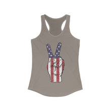 Load image into Gallery viewer, Independence Day 4th of July Peace Fingers USA Flag Women's Ideal Racerback Tank