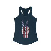Load image into Gallery viewer, Independence Day 4th of July Peace Fingers USA Flag Women's Ideal Racerback Tank