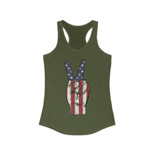 Load image into Gallery viewer, Independence Day 4th of July Peace Fingers USA Flag Women's Ideal Racerback Tank