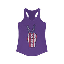Load image into Gallery viewer, Independence Day 4th of July Peace Fingers USA Flag Women's Ideal Racerback Tank