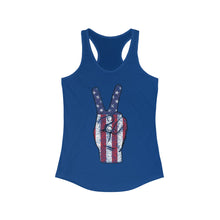 Load image into Gallery viewer, Independence Day 4th of July Peace Fingers USA Flag Women's Ideal Racerback Tank