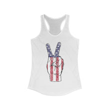 Load image into Gallery viewer, Independence Day 4th of July Peace Fingers USA Flag Women's Ideal Racerback Tank