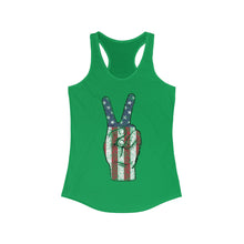 Load image into Gallery viewer, Independence Day 4th of July Peace Fingers USA Flag Women's Ideal Racerback Tank