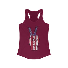 Load image into Gallery viewer, Independence Day 4th of July Peace Fingers USA Flag Women's Ideal Racerback Tank