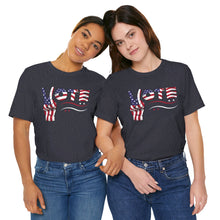 Load image into Gallery viewer, VOTE Peace Fingers American Flag Unisex Jersey Short Sleeve Tee