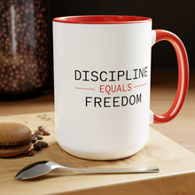 Load image into Gallery viewer, Health Coach Muscle Heart Barbell discipline equals freedom Two-Tone Coffee Mugs, 15oz