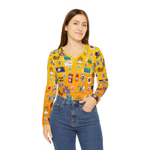 Load image into Gallery viewer, What’s Wild Fun Printed Long Sleeve V-Neck Shirt - Perfect for Game Nights & Celebrations