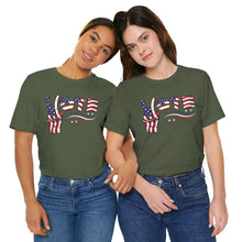 Load image into Gallery viewer, VOTE Peace Fingers American Flag Unisex Jersey Short Sleeve Tee