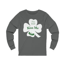 Load image into Gallery viewer, Kiss Me I’m Irish St Patricks Day Unisex Jersey Long Sleeve Tee