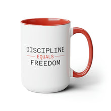 Load image into Gallery viewer, Health Coach Muscle Heart Barbell discipline equals freedom Two-Tone Coffee Mugs, 15oz