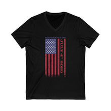 Load image into Gallery viewer, Independence Day USA Flag July 4th 2025 Unisex Jersey Short Sleeve V-Neck Tee