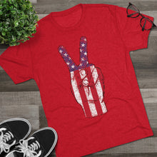 Load image into Gallery viewer, Independence Day USA Peace Fingers Unisex Tri-Blend Crew Tee