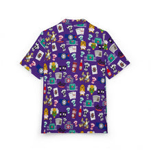 Load image into Gallery viewer, What’s Wild Purple Fun Tropical Print Unisex Hawaiian Button-Down Shirt for Summer Vibes