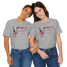Load image into Gallery viewer, VOTE Peace Fingers American Flag Unisex Jersey Short Sleeve Tee