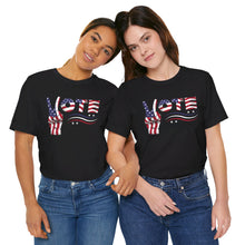 Load image into Gallery viewer, VOTE Peace Fingers American Flag Unisex Jersey Short Sleeve Tee