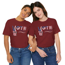 Load image into Gallery viewer, VOTE Peace Fingers American Flag Unisex Jersey Short Sleeve Tee