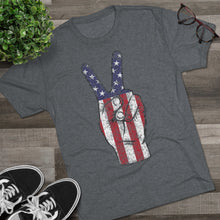 Load image into Gallery viewer, Independence Day USA Peace Fingers Unisex Tri-Blend Crew Tee
