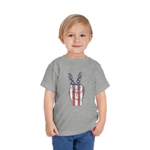 Load image into Gallery viewer, Independence Day 4th of July Peace Fingers Toddler Short Sleeve Tee