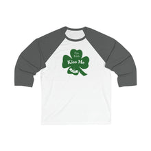 Load image into Gallery viewer, Kiss Me I’m Feeling Lucky St Patrick’s Day Unisex 3\4 Sleeve Baseball Tee