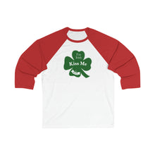 Load image into Gallery viewer, Kiss Me I’m Feeling Lucky St Patrick’s Day Unisex 3\4 Sleeve Baseball Tee