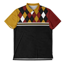 Load image into Gallery viewer, Golf Argyle Gold Red & Black Polo Shirt - AOP