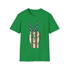 Load image into Gallery viewer, Independence Day 4th of July Peace Fingers USA Flag Unisex Softstyle T-Shirt