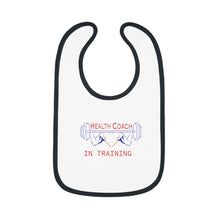 Load image into Gallery viewer, Health Coach in Training muscle barbell heart Baby Contrast Trim Jersey Bib