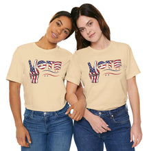 Load image into Gallery viewer, VOTE Peace Fingers American Flag Unisex Jersey Short Sleeve Tee