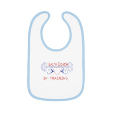 Load image into Gallery viewer, Health Coach in Training muscle barbell heart Baby Contrast Trim Jersey Bib