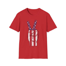 Load image into Gallery viewer, Independence Day 4th of July Peace Fingers USA Flag Unisex Softstyle T-Shirt