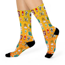 Load image into Gallery viewer, What’s Wild Fun Retro Cushioned Crew Socks - Playful Snack & Drink Patterns