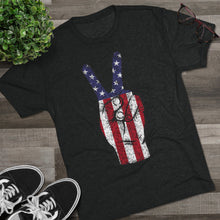 Load image into Gallery viewer, Independence Day USA Peace Fingers Unisex Tri-Blend Crew Tee