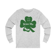 Load image into Gallery viewer, Kiss Me I’m Irish St Patricks Day Unisex Jersey Long Sleeve Tee