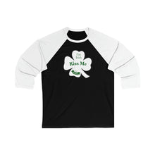 Load image into Gallery viewer, Kiss Me I’m Feeling Lucky St Patrick’s Day Unisex 3\4 Sleeve Baseball Tee