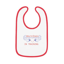Load image into Gallery viewer, Health Coach in Training muscle barbell heart Baby Contrast Trim Jersey Bib