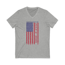 Load image into Gallery viewer, Independence Day USA Flag July 4th 2025 Unisex Jersey Short Sleeve V-Neck Tee