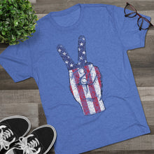 Load image into Gallery viewer, Independence Day USA Peace Fingers Unisex Tri-Blend Crew Tee