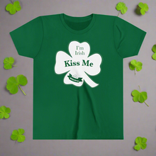 Load image into Gallery viewer, Kiss Me I’m Irish St Patrick’s Day Youth Short Sleeve Tee