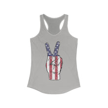Load image into Gallery viewer, Independence Day 4th of July Peace Fingers USA Flag Women's Ideal Racerback Tank