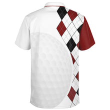 Load image into Gallery viewer, Golf Ball Argyle Black White & Red Polo Shirt - AOP